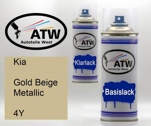 Kia, Gold Beige Metallic, 4Y: 400ml Sprühdose + 400ml Klarlack - Set, von ATW Autoteile West.